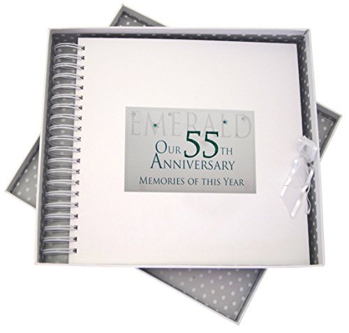 WHITE COTTON CARDS Album na 55. rocznicę szmaragdu, kartka i pamiętnik, brokat i słowa, drewno, biały, 27 x 30 x 4 cm