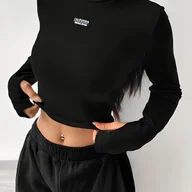 Bluzki damskie - TEMU jesienno-zimowa damska bluzka z długim rękawem i nadrukiem liter, codzienna bluzka z wysokim dekoltem dla kobiet. - miniaturka - grafika 1