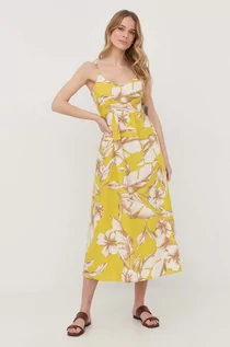 Sukienki - Twinset Twinset sukienka bawełniana kolor żółty midi rozkloszowana - grafika 1
