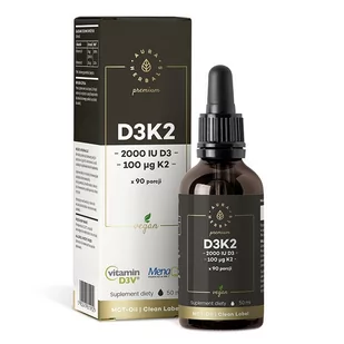 Aura Herbals Witamina D3K2 2000 PREMIUM Vegan MenaQ7, krople (50ml) D3K2P - Witaminy i minerały - miniaturka - grafika 1