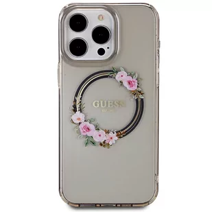 Guess GUHMP15XHFWFCK iPhone 15 Pro Max 6.7" czarny/black hardcase IML Flowers Wreatch MagSafe - Etui i futerały do telefonów - miniaturka - grafika 3