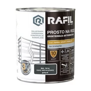 Farba na rdzę Rafil szary antracytowy RAL7016 połysk 0,75l - Farby do metalu - miniaturka - grafika 1