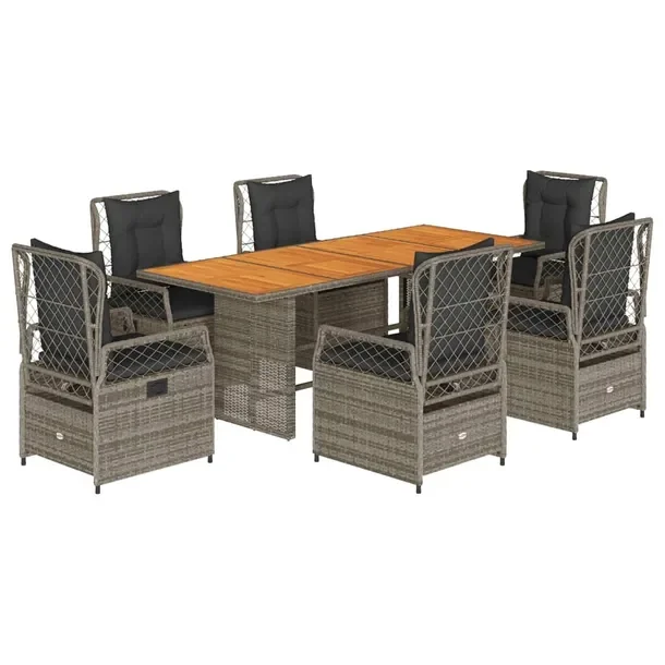 Zestaw mebli ogrodowych szary rattan PE 190 x 80 x 74 cm, 6 krzeseł