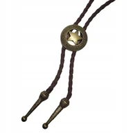 Krawaty i muchy męskie - BOLO KRAWAT Western Dziki zachód rzemyk złoto TARCZA GWIAZDA KOBWOJSKA KOŁO - miniaturka - grafika 1