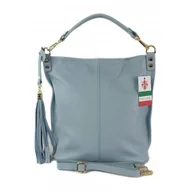 Torebki damskie - Worek na ramię Vera Pelle złote okucia pojemny a4 włoska torba Blue W76BB - miniaturka - grafika 1