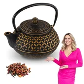 Czajniki na gaz - Żeliwny IMBRYK DO HERBATY DZBANEK z zaparzaczem EMALIOWANY STYLOWY dzbanek Konighoffer Hanako Gold 0,8 l - miniaturka - grafika 1