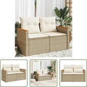 Sofy ogrodowe - The Living Store Sofa ogrodowa z poduszkami 2-osobowa beżowa z polirattanu - miniaturka - grafika 1