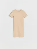 Sukienki i spódniczki dla dziewczynek - Reserved - Bawełniana sukienka w prążek - beżowy - miniaturka - grafika 1