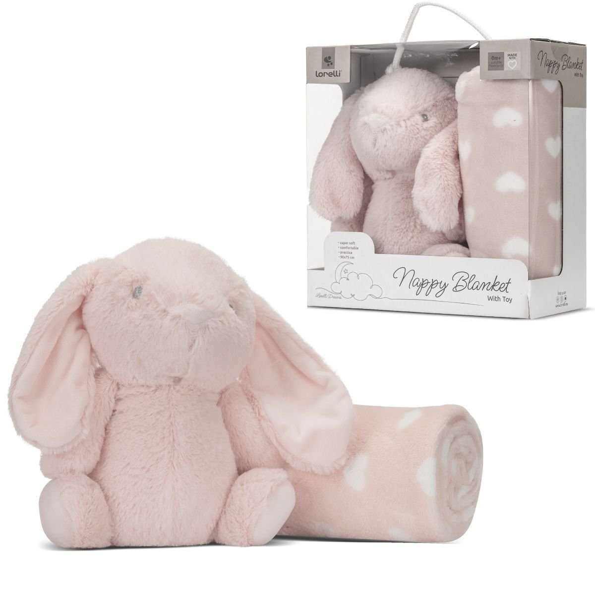 MIĘKKI KOCYK Z MASKOTKĄ 90X75 CM DLA NIEMOWLAKA PREZENT BABY SHOWER