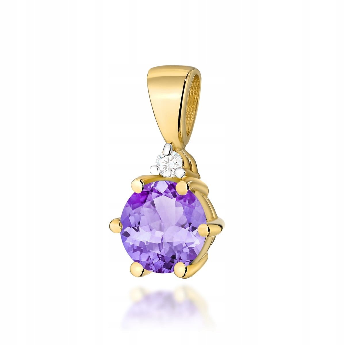 Zawieszka z żółtego złota 585 z okrągłym ametystem i diamentami 0.4g