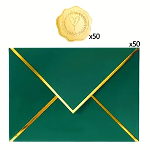 TEMU 50 szt. Koperty + 50 szt. Naklejek Luksusowe Koperty na Zaproszenia A7 z Naklejkami 5x7 Cali Koperty na Kartki z Złotą Folią Obramową na - Inne - miniaturka - grafika 1