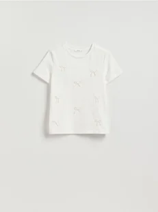 Reserved - T-shirt z kokardkami - biały - Koszulki i topy damskie - miniaturka - grafika 1