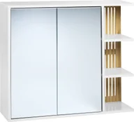 Szafki łazienkowe - BELIANI Szafka łazienkowa wisząca z lustrem biały i jasne drewno MDF bambus 70 x 80 cm półki przechowywanie meble do łazienki - miniaturka - grafika 1