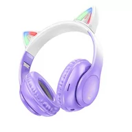Słuchawki - HOCO słuchawki bluetooth nagłowne W42 Kocie Uszy fioletowe - miniaturka - grafika 1