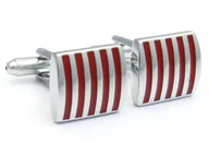 Spinki do mankietów i krawatów - Prostokątne srebrno-czerwone spinki do mankietów - U184 - miniaturka - grafika 1
