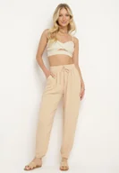 Spodnie damskie - Beżowe Dresowe Spodnie z Gumką w Pasie i Wysokim Stanem Dimrou - miniaturka - grafika 1