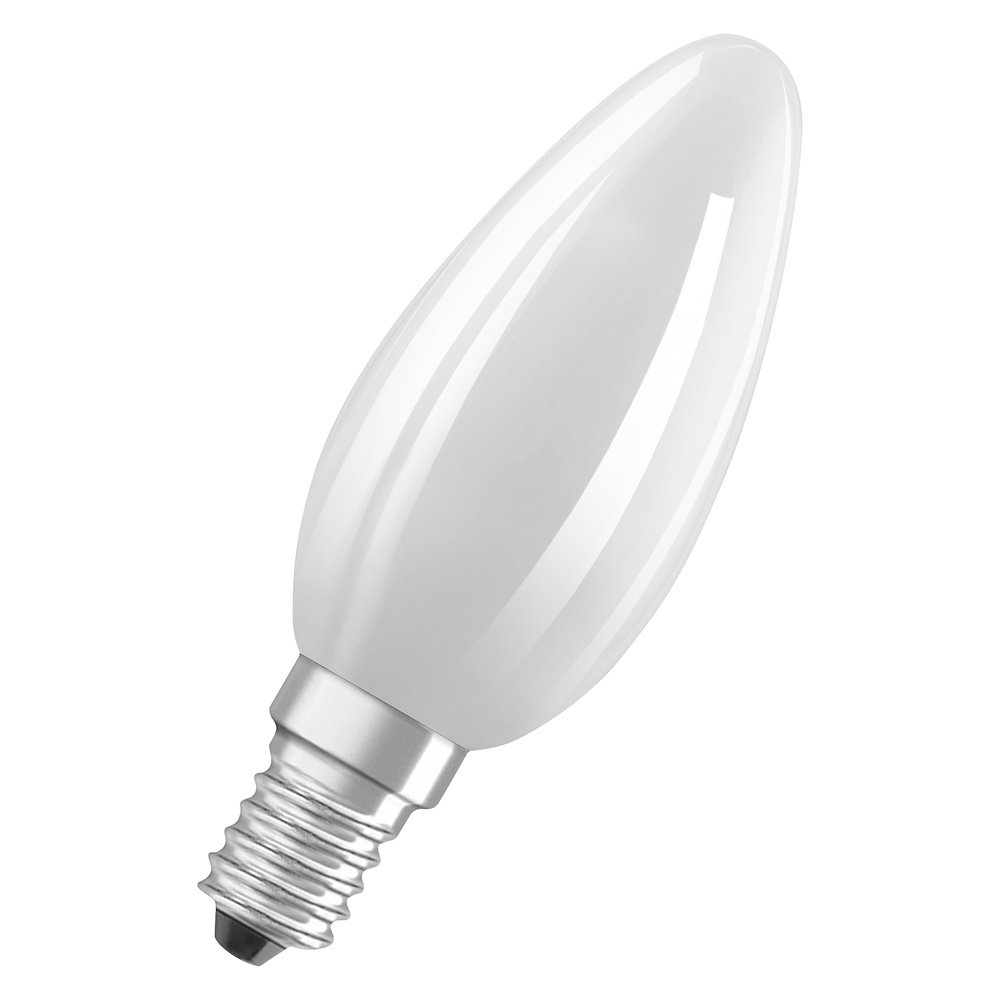 Żarówka LED OSRAM SUPERSTAR+ CLASSIC B GLFR 40, E14, w kształcie mini świeczki, 2,9W, 470lm, 2700K, światło białe ciepłe, możliwość ściemniania, technologia żarnika LED, bardzo niskie zużycie energii, klasa efektywności energetycznej C