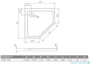 Radaway Doros Pt Stone brodzik pięciokątny 100x100x5cm czarny SDRPT1010-01-54S - Brodziki prysznicowe - miniaturka - grafika 2