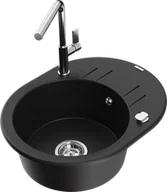 Zlewozmywaki z baterią - Mexen Kevin zlewozmywak granitowy 1-komorowy z ociekaczem i baterią kuchenną Flora, czarny - 6517-77-670401-00 - miniaturka - grafika 1