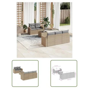 The Living Store 6-cz. zestaw mebli ogrodowych z poduszkami - beżowy - polirattan - Sofa Ogrodowa - Sofy ogrodowe - miniaturka - grafika 1