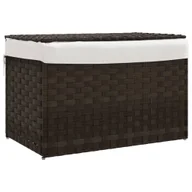 Kosze na bieliznę - vidaXL Kosz na pranie z pokrywą Ciemnobrązowy 55,5x35x34 cm Poli rattan - miniaturka - grafika 1