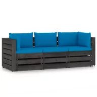 Sofy ogrodowe - VidaXL Lumarko Ogrodowa sofa 3-os z poduszkami, impregnowane na szaro drewno! 3068172 VidaXL - miniaturka - grafika 1