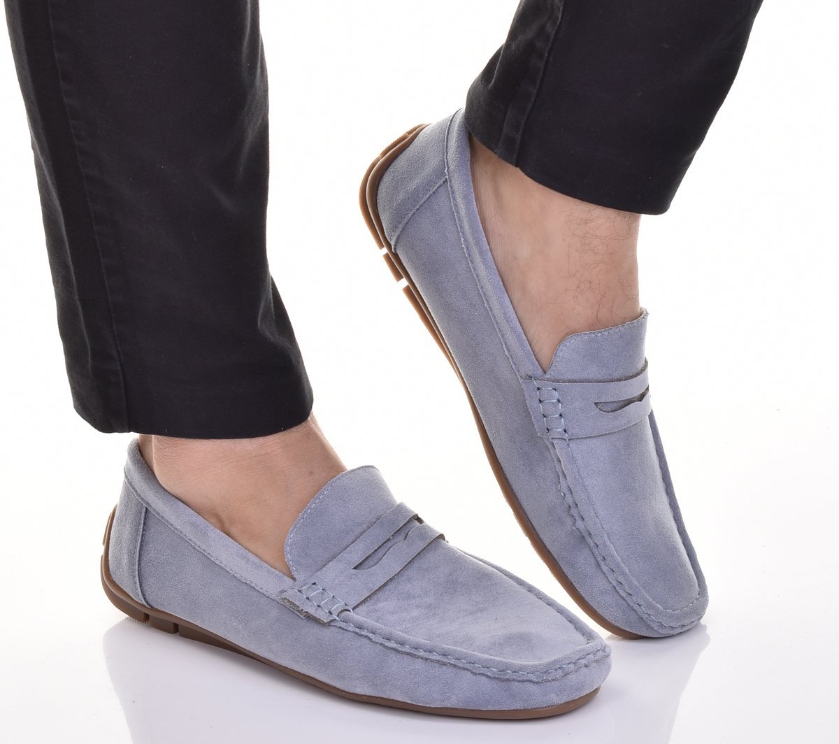MĘSKIE ELEGANCKIE MOKASYNY OBUWIE WSUWANE CASUAL ZAMSZOWE BŁĘKITNE