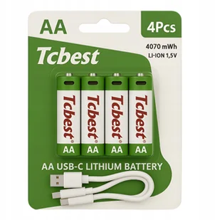 Baterie Do Ładowania USB-C Akumulatorki AA Litowo Jonowy 4x Bateria Kabel - Ładowarki i akumulatory - miniaturka - grafika 1