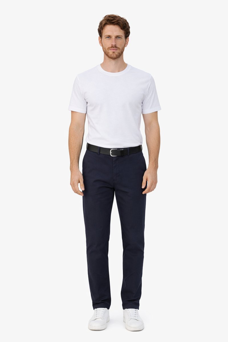 CALVIN KLEIN GRANATOWE PROSTE SPODNIE CASUAL Z PASKIEM BAWEŁNA 32/32 I4A