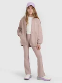 Spodnie i spodenki dla dziewczynek - 4F Spodnie z rozszerzanymi nogawkami z prążkowanej dzianiny dziewczęce - beżowe 152 (11-12 lat) - miniaturka - grafika 1