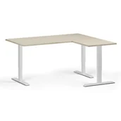 Stoły i stoliki do biura - Stół z regulacją wysokości, 3 silniki, 745 - 1215 mm, narożnik L/P, blat 1600 x 1400 mm, podstawa biała, dąb naturalny - miniaturka - grafika 1