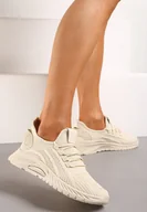 Buty sportowe damskie - Beżowe Buty Sportowe na Platformie ze Sznurowaniem Adelmarie - miniaturka - grafika 1