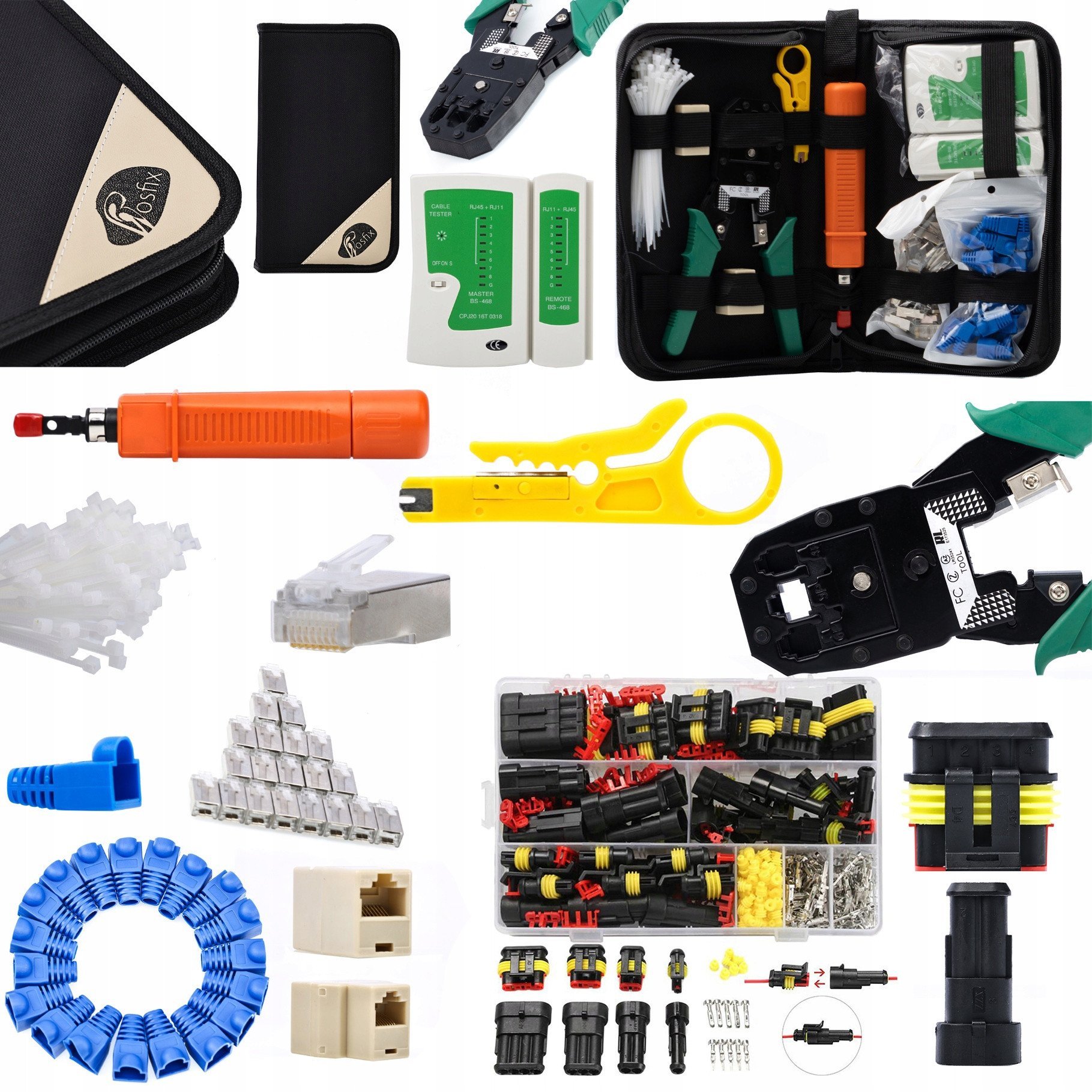 TESTER KABLI RJ45 ZACISKARKA NARZEDZIA LAN W ETUI KOSTKA ZŁĄCZE HERMETYCZNE