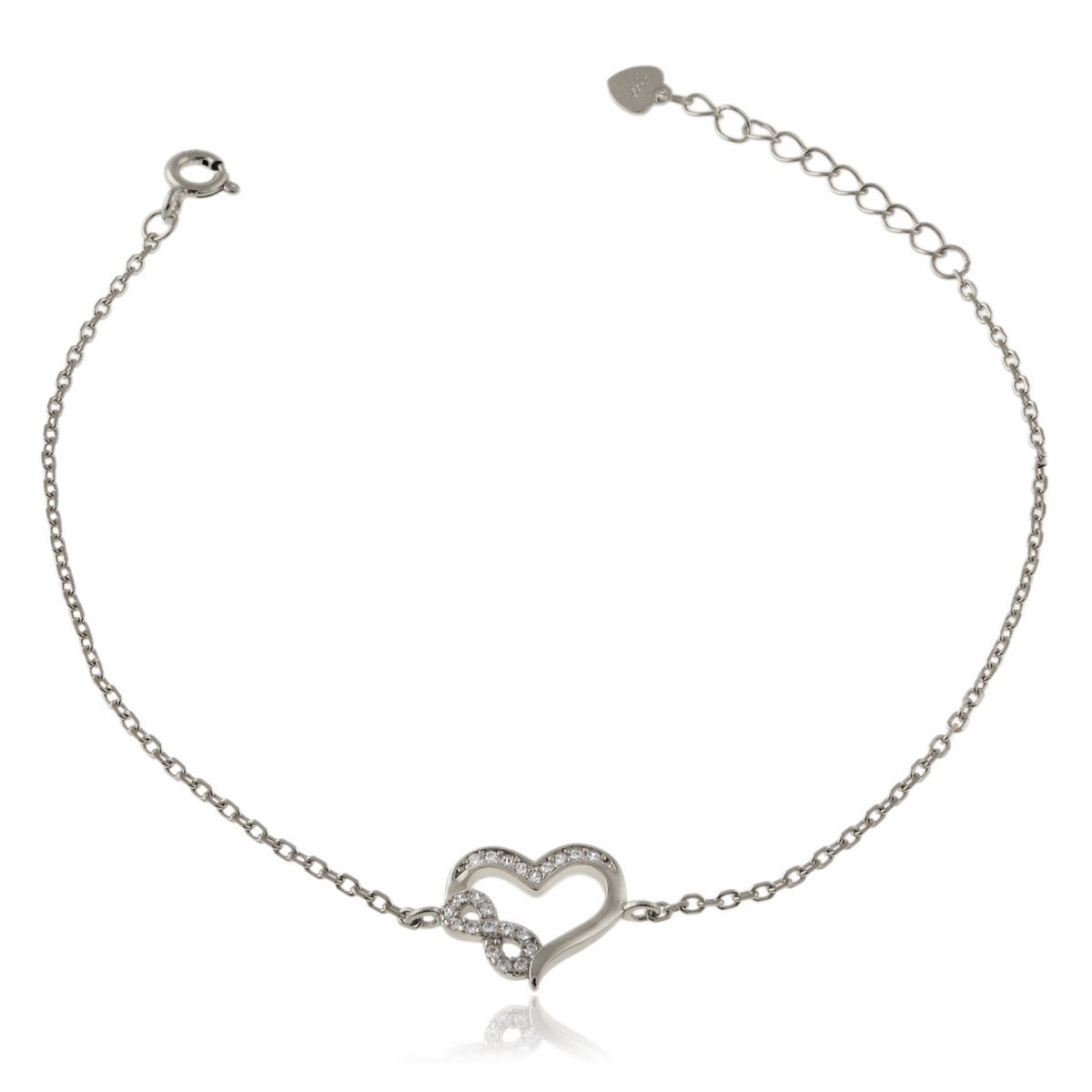 Bransoletka z sercem i nieskończonością na delikatnym łańcuszku srebro 925