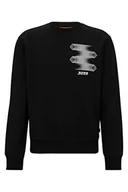 Bluzy męskie - BOSS Weteam Relaxed-Fit bluza męska z mieszanki bawełny z nadrukiem w stylu wyścigowym, czarny (Black1), M - miniaturka - grafika 1