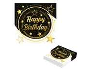 Dekoracje i nakrycia stołu na imprezę - Serwetki urodzinowe Happy Birthday czarne - 33 cm - 12 szt. - miniaturka - grafika 1