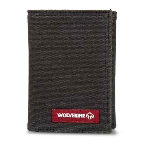 Wolverine Męskie portfele blokujące RFID wytrzymałe potrójne i l-Fold Wallets (Avail in Cotton Canvas or Leather), Guardian Cotton onyks, Talla única, Wolverine Guardian potrójny portfel męski zamek