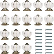 Zawiasy, okucia i inne akcesoria - Białe i złote ceramiczne gałki meblowe w kształcie dyni ze śrubami (opakowanie 16 sztuk) – 3,6 x 3,9 cm – okrągła gałka meblowa w stylu vintage – do d - miniaturka - grafika 1
