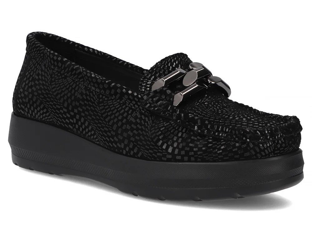 Półbuty damskie na platformie Filippo DP7652 mokasyny skórzane czarne-41