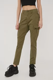 Spodnie damskie - Superdry spodnie damskie kolor zielony fason cargo high waist - grafika 1