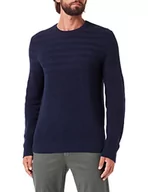 Swetry męskie - Hackett London Men's HBONE Texture Crew sweter męski, granatowy, M (DE) - miniaturka - grafika 1