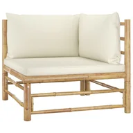 Sofy ogrodowe - VidaXL Ogrodowa sofa narożna, śmietankowe poduszki, bambus 313145 - miniaturka - grafika 1