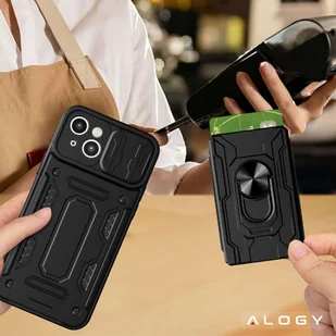 Etui pancerne Alogy Camshield Stand Ring Wallet z osłonką na aparat i miejscem na karty do Apple iPhone 14 czarne - Etui i futerały do telefonów - miniaturka - grafika 5