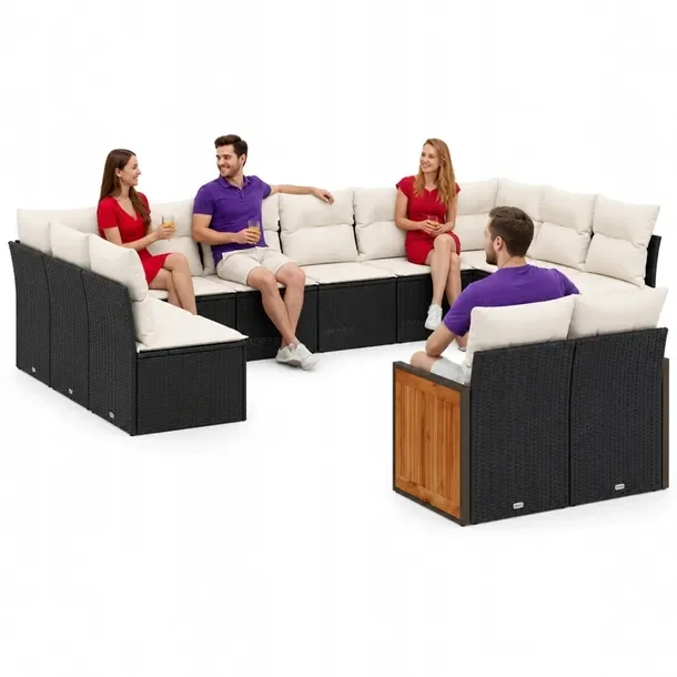 Zestaw mebli ogrodowych modułowych czarny rattan PE, 55-62 x 62-69 x 37 cm