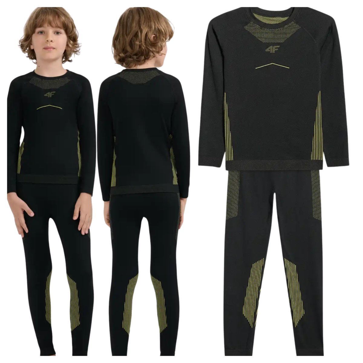 Bielizna bezszwowa chłopięca komplet (GÓRA+DOŁ) 4F 4FJWAW25USEAM248-20S Czarny Roz. 152/158