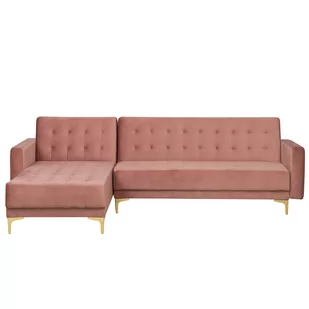 Beliani Sofa prawostronna różowa welurowa rozkładana ABERDEEN - Sofy i kanapy - miniaturka - grafika 1