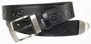 Pasek Skórzany PAS-MAX (PL) Tłoczony Napis "JEANS" Skóra Licowa EXTRA 40 mm Czarny - Paski - miniaturka - grafika 1