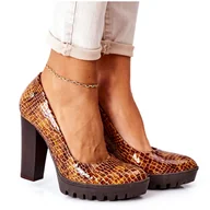 Czółenka - Skórzane Czółenka Na Słupku Maciejka 02629-50 Lakierowane Rudy czerwone wielokolorowe - miniaturka - grafika 1