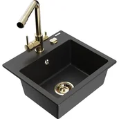 Zlewozmywaki z baterią - Mexen Milo zlewozmywak granitowy 1-komorowy z baterią kuchenną Duero, czarny/srebrny metalik - miniaturka - grafika 1