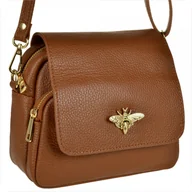 Torebki damskie - Borse in Pelle listonoszka skórzana z muchą camel brąz - miniaturka - grafika 1